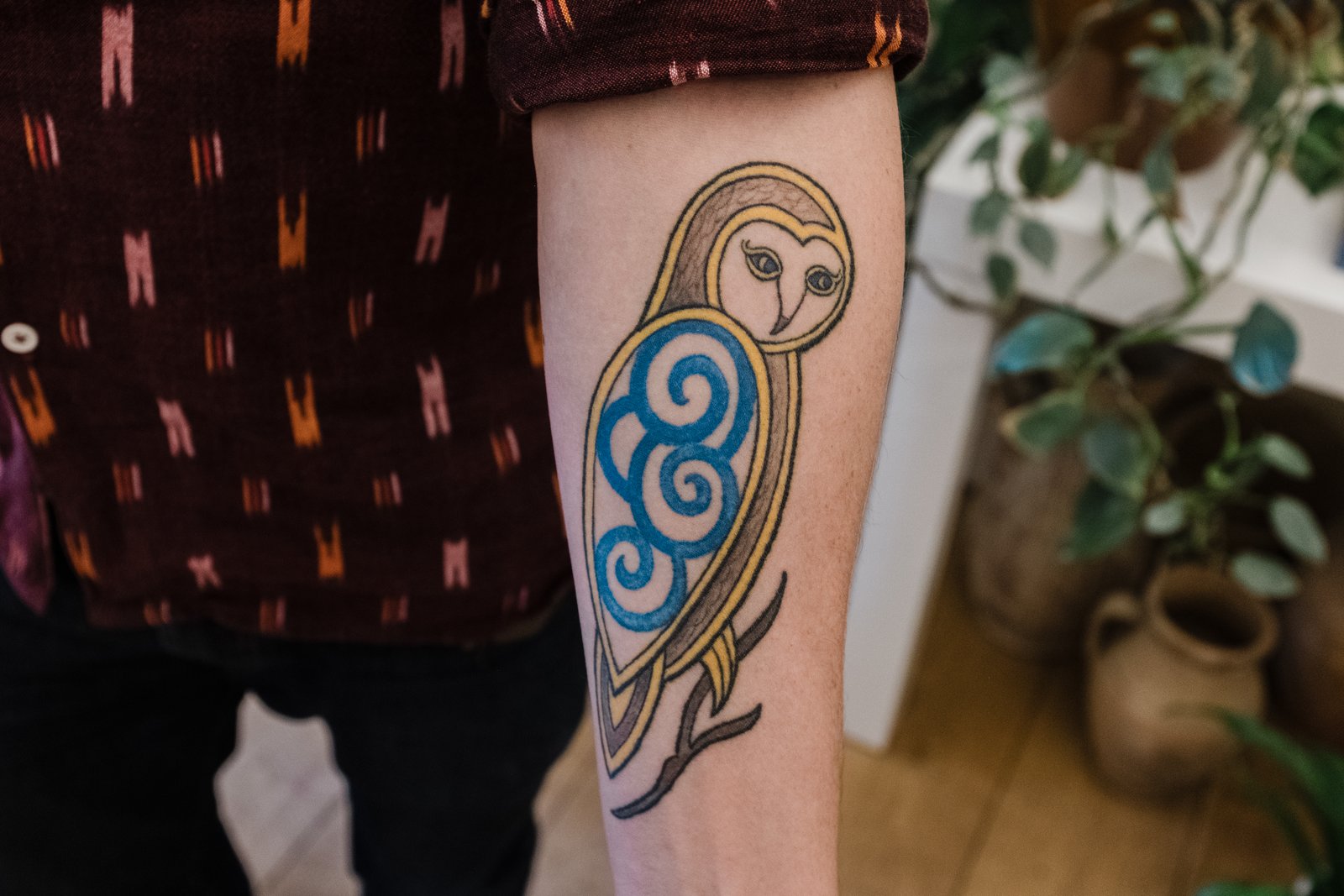 Alexander Beiner’s owl tattoo, the totem he brought to the table