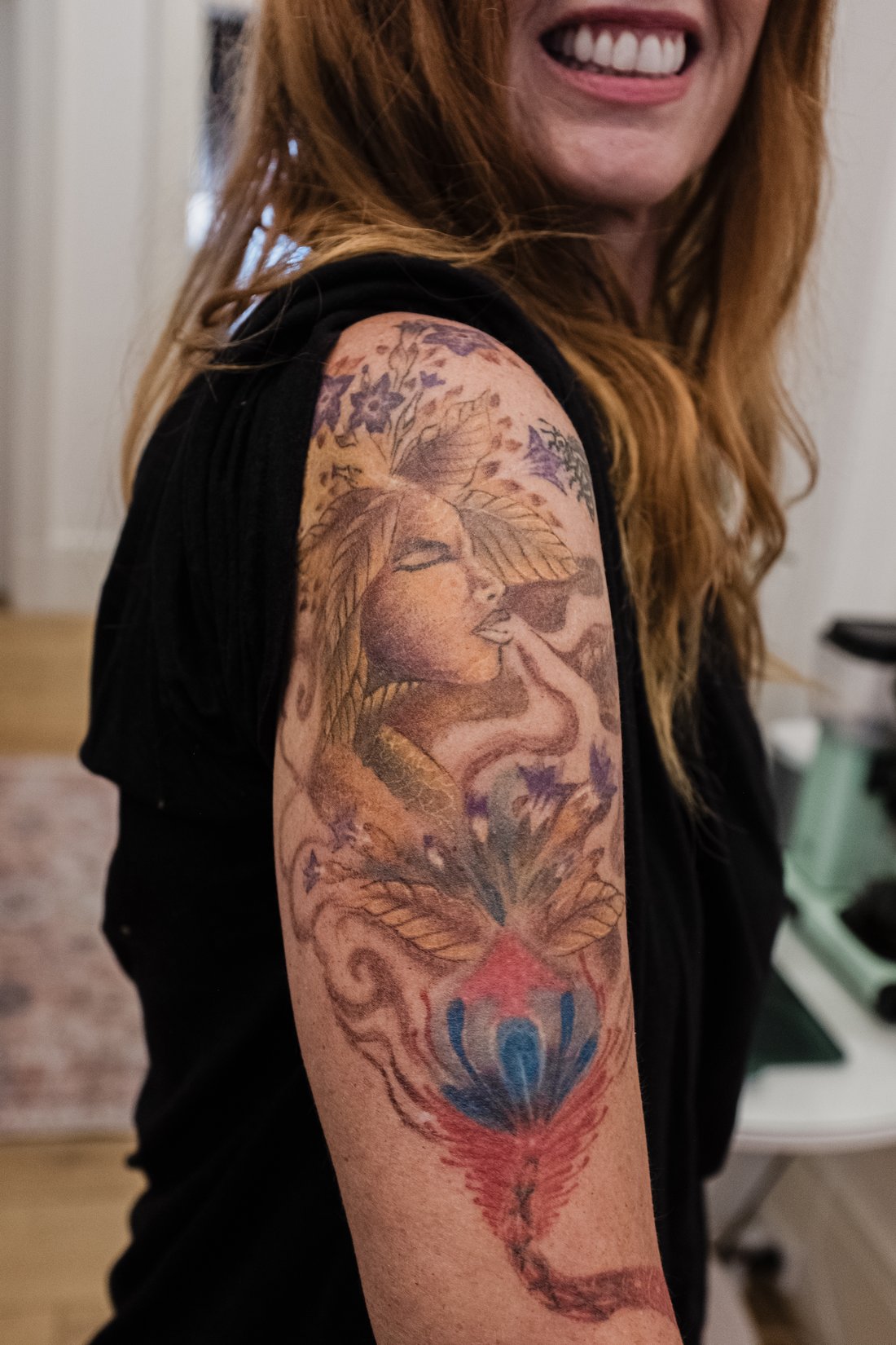 Catriona Wallace’s Mapachita tattoo, the feminine tobacco spirit